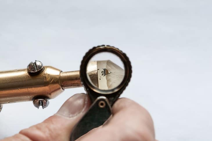 Viewing polished facet with 10x loupe